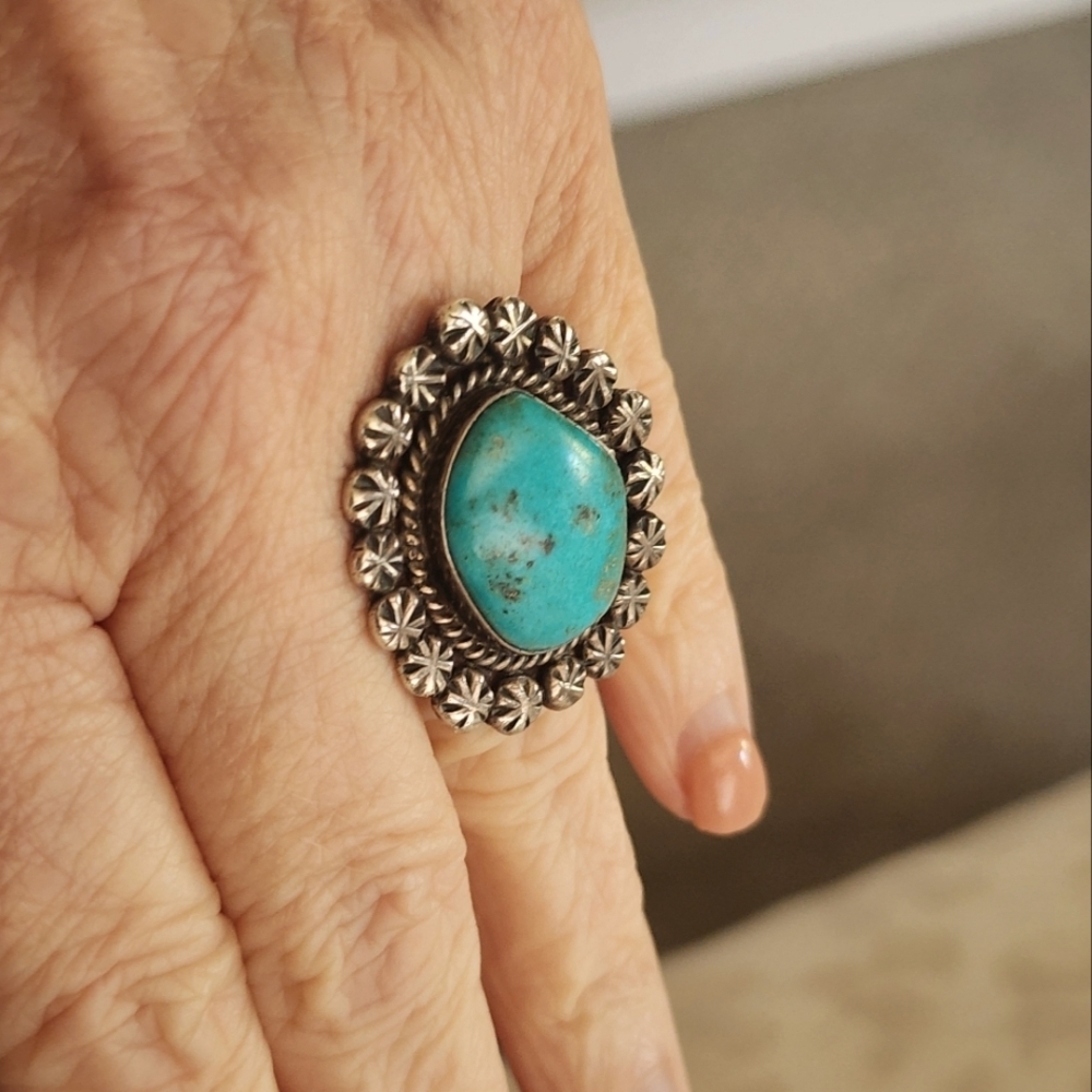 Vintage Signed BW Turquoise Ring